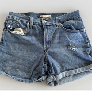 Women's Levi's Mid Length Destructed Cuffed Stretch Denim Shorts Size 30